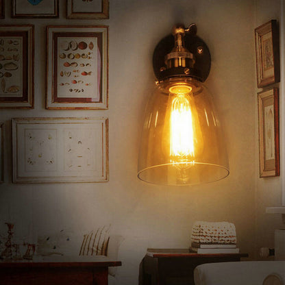 Contemporary Industrial Round Cup Iron Glass 1-Light Wall Sconce Lamp For Living Room