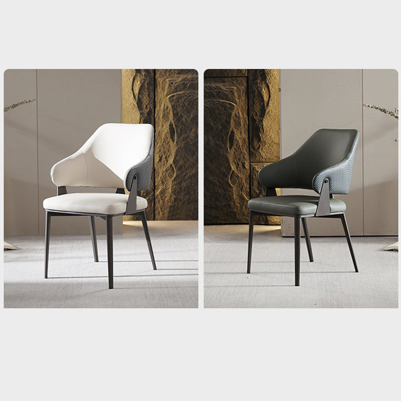 Contemporary Scandinavian PU Leather Carbon Steel Sponge Square Lozenge Dining Chair Backrest Armrest For Dining Room
