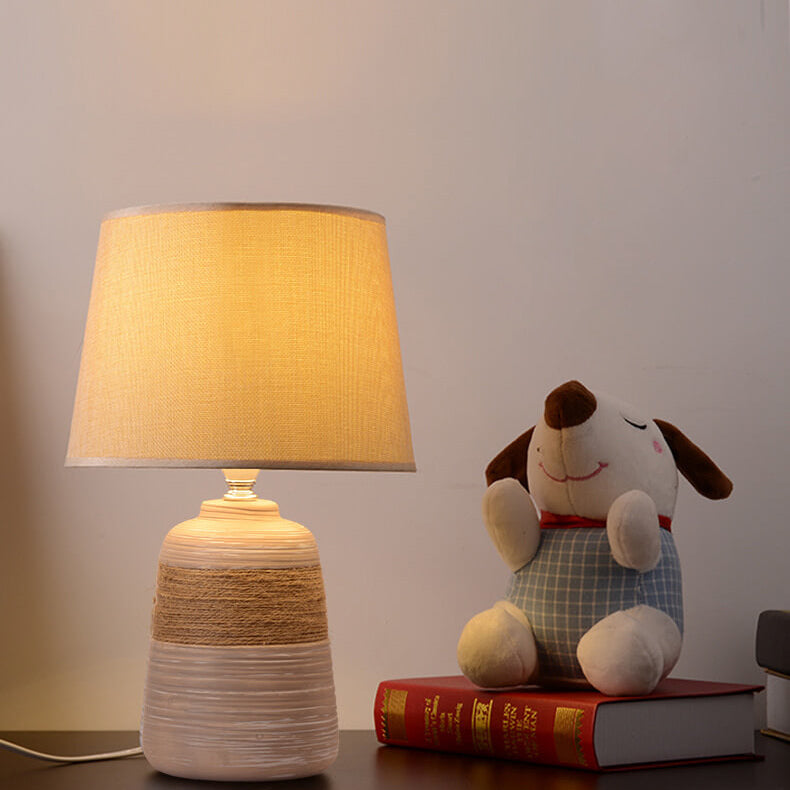 European Style Twine Fabric Ceramic Base 1-Light Table Lamp