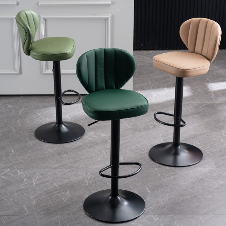 Modern Minimalist Square PU Leather Metal Bar Stool Backrest Footrest For Dining Room