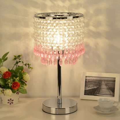 Modern Crystal Beads Colored Column 1-Light Table Lamp