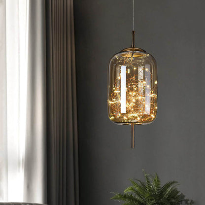 Contemporary Scandinavian Cylinder Oval Glass 1-Light Pendant Light For Bedroom