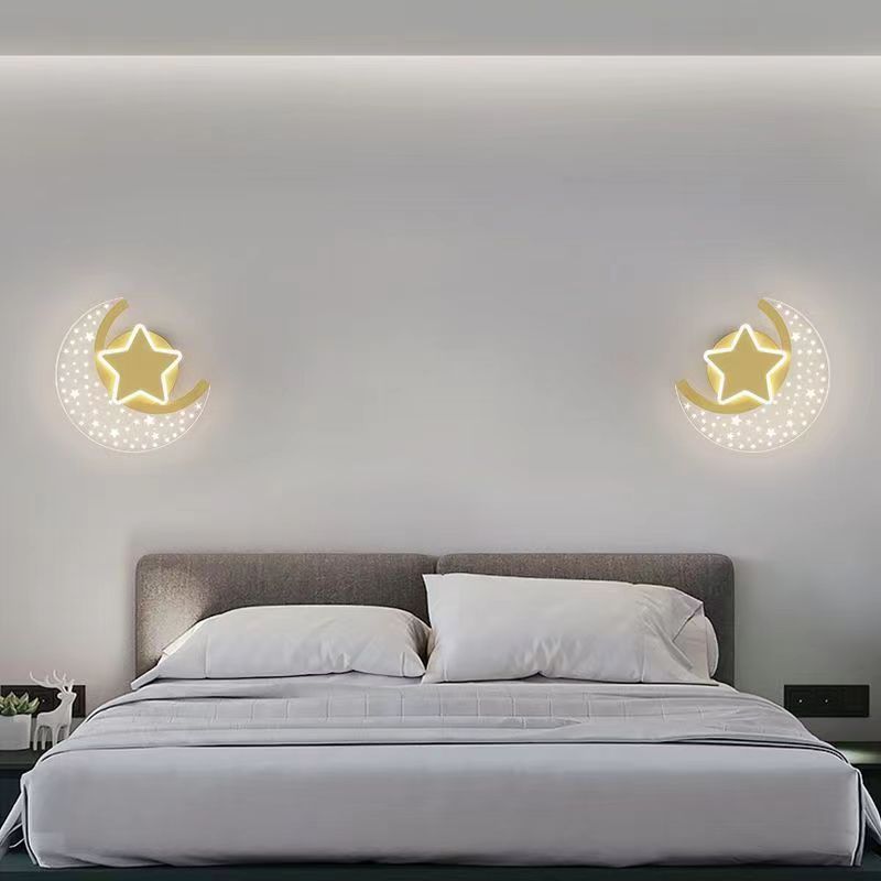 مصباح حائط LED بتصميم نجمة القمر مصنوع من الحديد والألومنيوم والأكريليك بتصميم بسيط وعصري لوضعه بجانب السرير 
