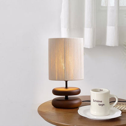 Japanese Minimalist Walnut Fabric Lampshade Cylinder 1-Light Table Lamp