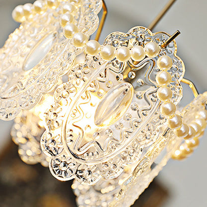 Traditional French Feather Pearl Petal Hardware Glass 1-Light Pendant Light For Bedroom