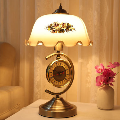 Traditional Vintage Dome Petal Clock Hardware Glass 1-Light Table Lamp For Bedroom