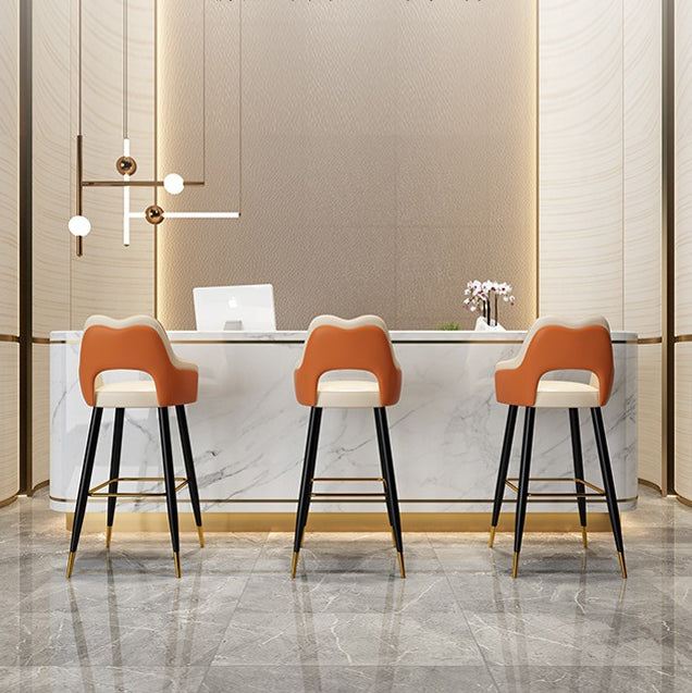 Modern Minimalist Square Wave Backrest Artificial Leather Carbon Steel Bar Stool Armrest For Dining Room