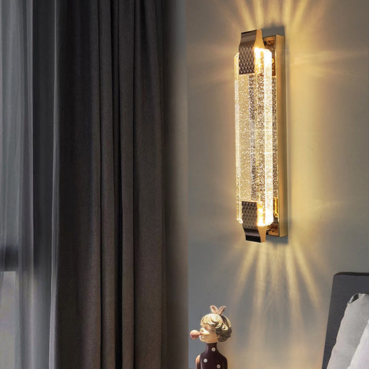 مصباح حائط LED مستطيل الشكل مصنوع من الزجاج والفولاذ المقاوم للصدأ بتصميم عصري فاخر لغرفة النوم