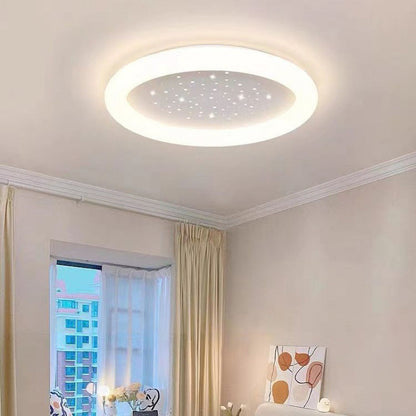 Modern Simplicity Iron Acrylic Round Starry Sky LED Flush Mount Ceiling Light For Bedroom