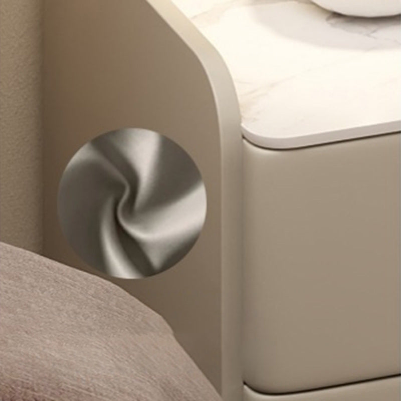 Modern Minimalist Square Microfiber Leather Solid Wood Rock Plate Alloy Carbon Steel Nightstand 2-Drawer For Bedroom