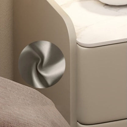 Modern Minimalist Square Microfiber Leather Solid Wood Rock Plate Alloy Carbon Steel Nightstand 2-Drawer For Bedroom