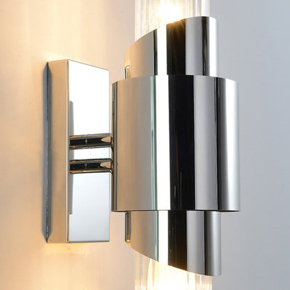 Modern Luxury Stainless Steel Glass Column 2-Light Wall Sconce Lamp