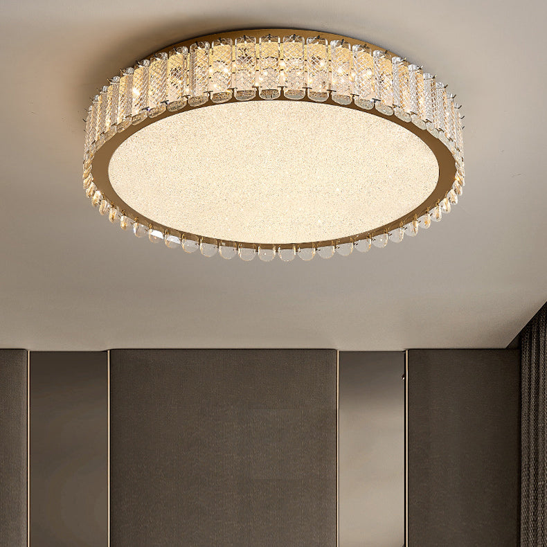 Contemporary Luxury Round Crystal Stainless Steel LED Flush Mount Ceiling Light For Bedroom
