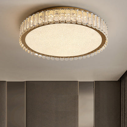 Contemporary Luxury Round Crystal Stainless Steel LED Flush Mount Ceiling Light For Bedroom