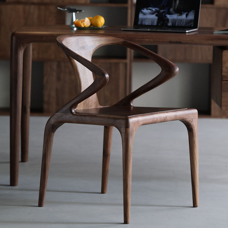 Contemporary Scandinavian Square Bent Upholstered Wood Dining Chair Backrest Arm For Dining Room