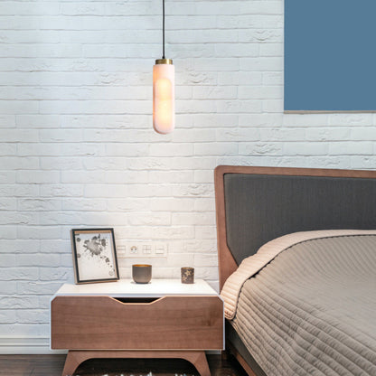 Modern Simplicity Marble Metal Cylinder Strip LED Pendant Light For Bedside
