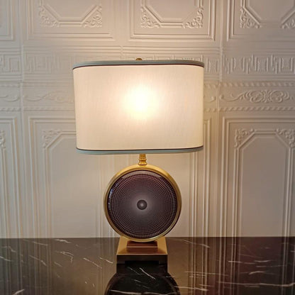 Modern Transitional Fabric Shade Iron Round Base 1-Light Table Lamp For Bedroom
