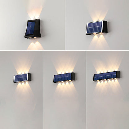 مصباح حائط LED مستطيل الشكل مقاوم للماء يعمل بالطاقة الشمسية بتصميم عصري بسيط مصنوع من مادة ABS PMMA للفناء الخارجي