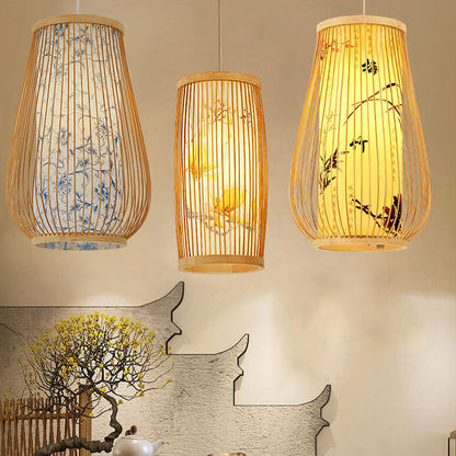 Modern Chinese Bamboo Weaving Gourd 1-Light Pendant Light