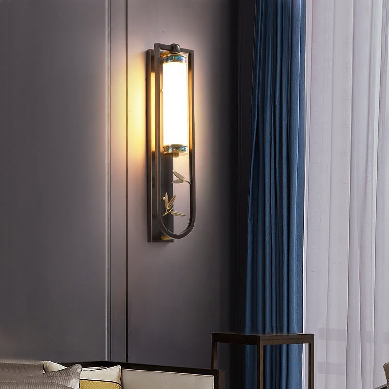 Modern Chinese Rectangular Copper Marble LED Wall Sconce Lamp