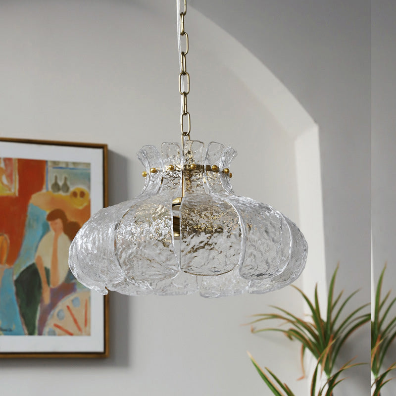 Traditional Vintage Round Floral Iron Glass 4-Light Pendant Light For Living Room