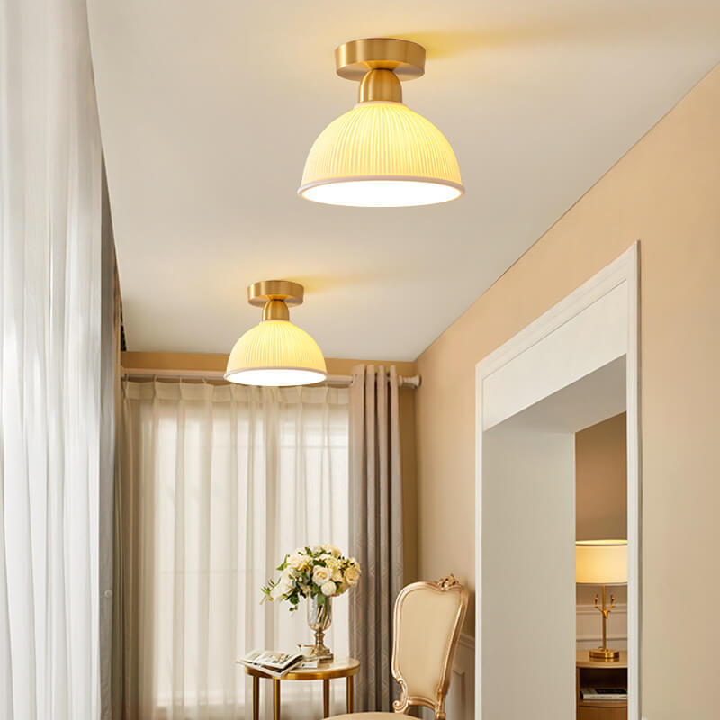 Modern Ceramic Round Jar Copper 1-Light Semi-Flush Mount Ceiling Light