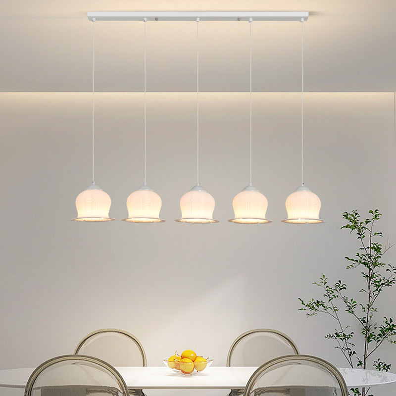 Modern Art Deco PLA Bell Orchid Flower Shade Iron 3/4/5-Light Island Light Chandelier For Dining Room