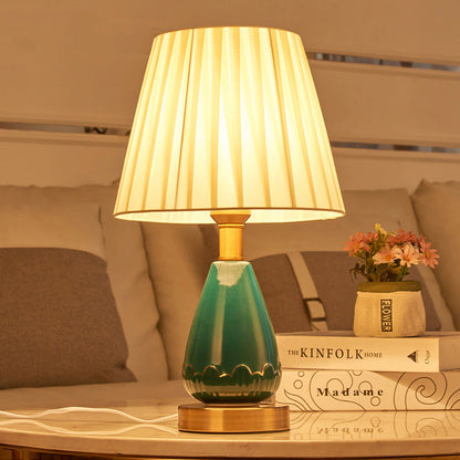 Nordic Light Luxury Fabric Cone Ceramic Base 1-Light Table Lamp