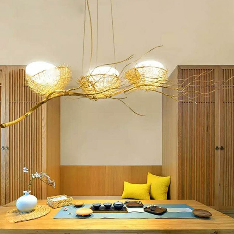 Contemporary Creative Bird's Nest Aluminum 3-Light Chandelier For Living Room