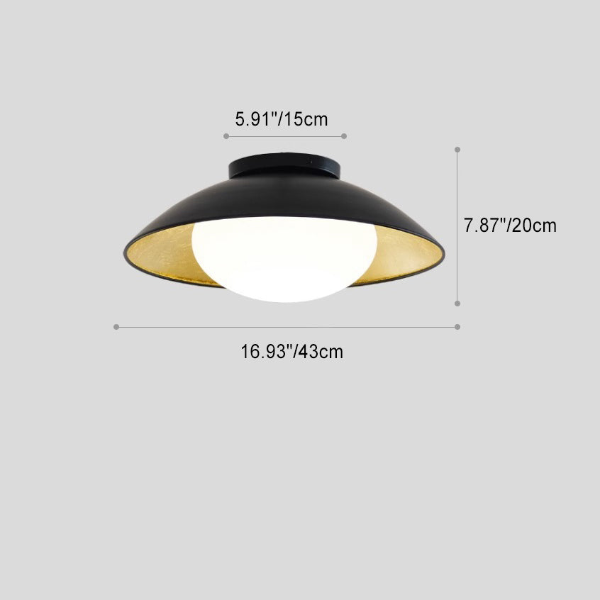 Traditional Vintage Iron Glass Ball Bowl 1-Light Semi-Flush Mount Ceiling Light For Bedroom