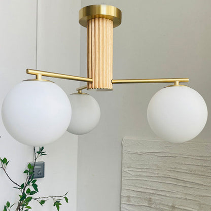 Modern Creative Minimalist Copper Glass Sphere 3/5-Light Semi-Flush Mount Ceiling Light