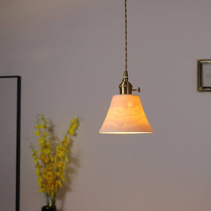 Modern Minimalist Round Cylinder Brass Ceramic 1-Light Pendant Light For Living Room