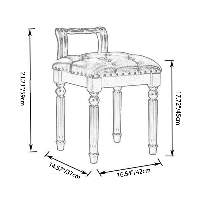 Traditional European Square Tufted Microfiber Leather Upholstered Vanity Stool Low Back For Bedroom
