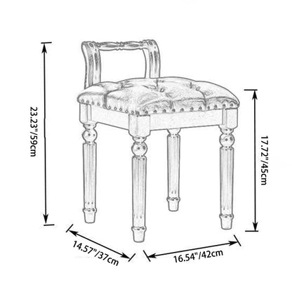 Traditional European Square Tufted Microfiber Leather Upholstered Vanity Stool Low Back For Bedroom