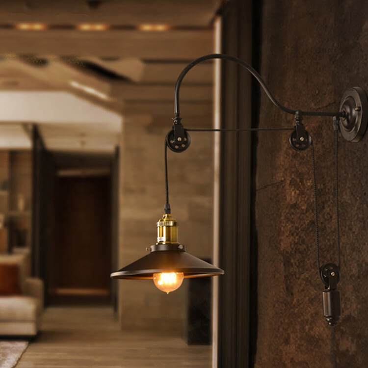 Contemporary Industrial Iron Round 1-Light Wall Sconce Lamp For Hallway