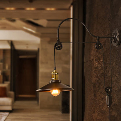 Contemporary Industrial Iron Round 1-Light Wall Sconce Lamp For Hallway