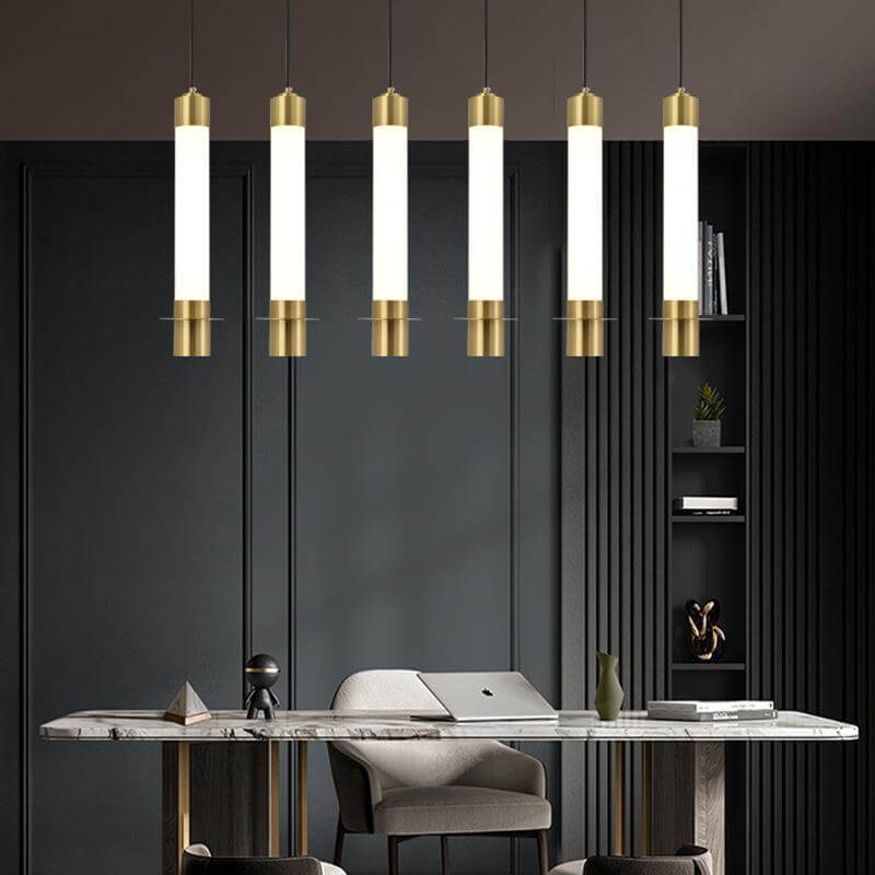 Minimalist Light Luxury Gold Cylindrical Aluminum Acrylic LED Pendant Light