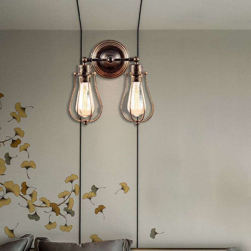 Traditional Colonial Gourd Iron 2-Light Wall Sconce Lamp For Living Room