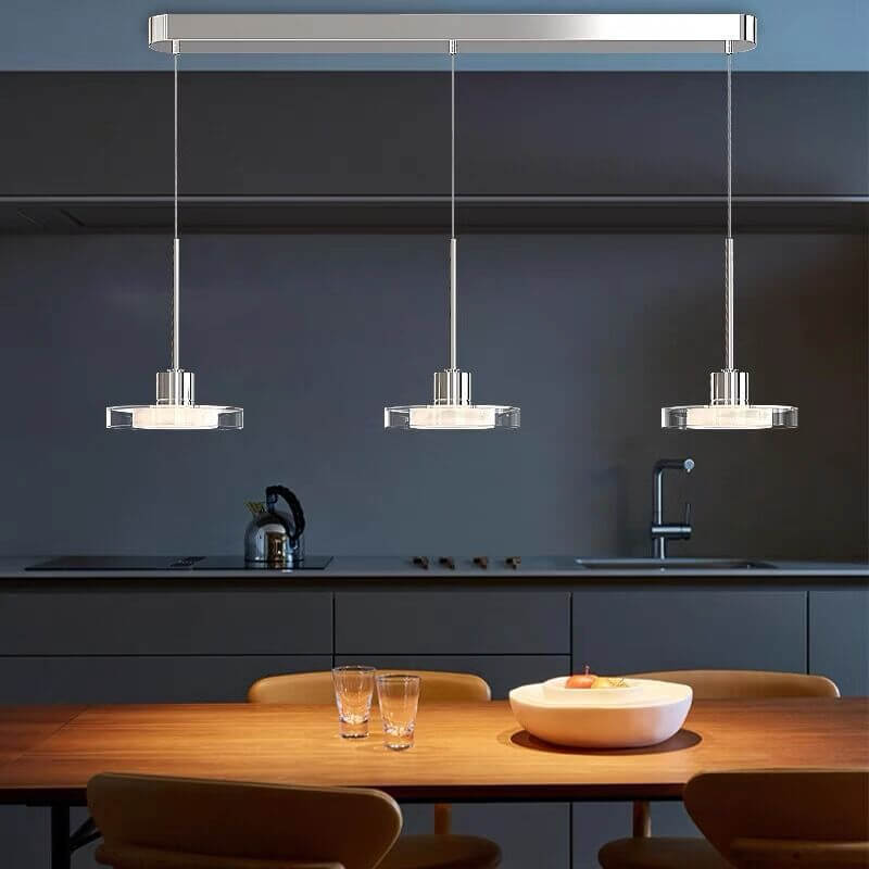 ثريا جزيرة LED دائرية فضية بسيطة من الزجاج بتصميم نورديك مع إضاءة 1/3 