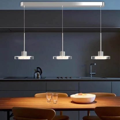 ثريا جزيرة LED دائرية فضية بسيطة من الزجاج بتصميم نورديك مع إضاءة 1/3 