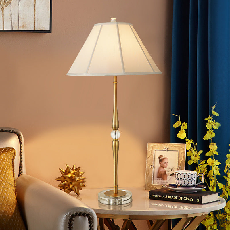 European Luxury Fabric Pleated Cone Long Pole 1-Light Table Lamp