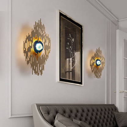 Nordic Light Luxury Metal Tube Blue Agate Slice 1-Light Wall Sconce Lamp