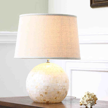 Modern Minimalist Round Oval Base Hardware Fabric Glass Shell 1-Light Table Lamp For Bedroom