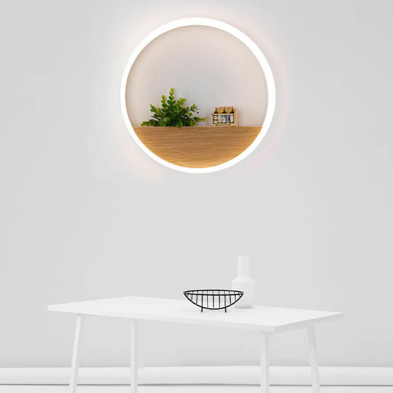 مصباح حائط LED دائري بتصميم ديكوري إبداعي من الأكريليك مصنوع من الخشب الصلب