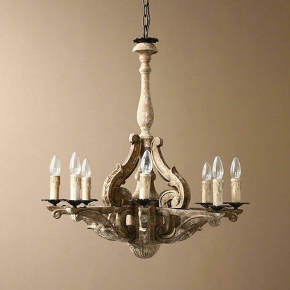 European Rustic Vintage Solid Wood 8-Light Chandelier