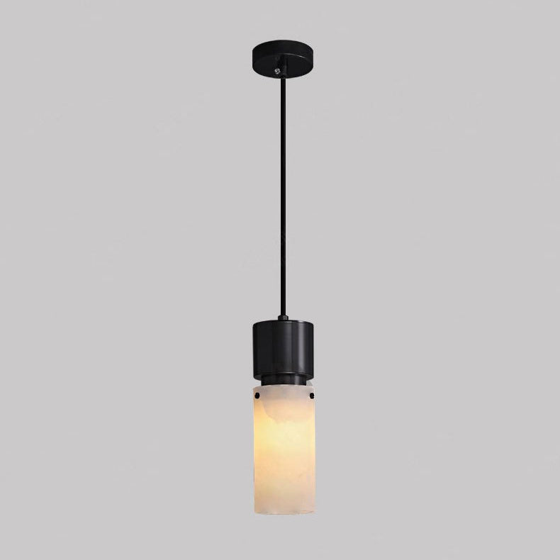 Traditional Chinese Copper Marble Cylinder 1-Light Pendant Light For Bedside