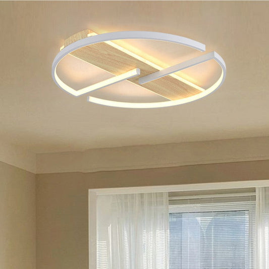 مصباح سقف LED دائري هندسي من الخشب الصناعي الصيني التقليدي لغرفة المعيشة 