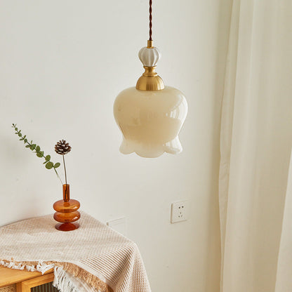 Traditional French Suzuki Copper Ceramic 1-Light Pendant Light For Bedroom