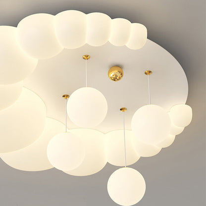 Modern Art Deco Oval Cream Bubble Flower Moon PE Iron LED Flush Mount Ceiling Light For Living Room