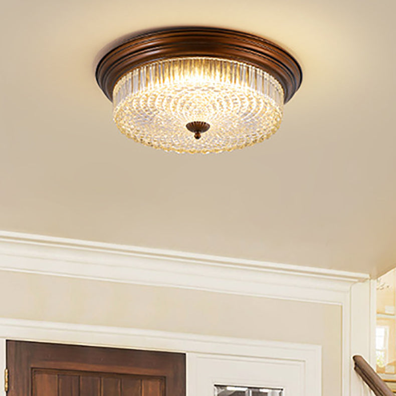 Contemporary Retro Metal Glass Round Ripple LED Flush Mount Ceiling Light For Living Room